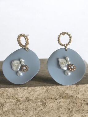 Handcrafted Blue Floral Drop Earrings with Gold Accents